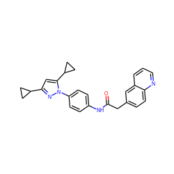 O=C(Cc1ccc2ncccc2c1)Nc1ccc(-n2nc(C3CC3)cc2C2CC2)cc1 ZINC000116815113