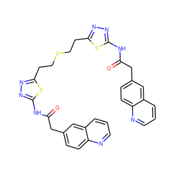 O=C(Cc1ccc2ncccc2c1)Nc1nnc(CCSCCc2nnc(NC(=O)Cc3ccc4ncccc4c3)s2)s1 ZINC000169698113