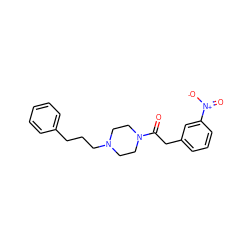 O=C(Cc1cccc([N+](=O)[O-])c1)N1CCN(CCCc2ccccc2)CC1 ZINC000013782167