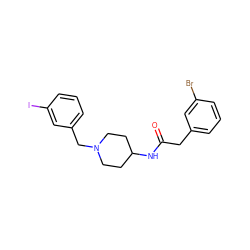 O=C(Cc1cccc(Br)c1)NC1CCN(Cc2cccc(I)c2)CC1 ZINC000013470652