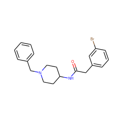 O=C(Cc1cccc(Br)c1)NC1CCN(Cc2ccccc2)CC1 ZINC000013779898