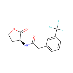 O=C(Cc1cccc(C(F)(F)F)c1)N[C@H]1CCOC1=O ZINC000040862346