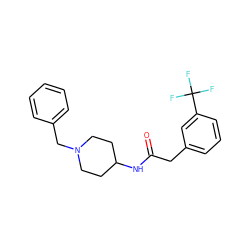 O=C(Cc1cccc(C(F)(F)F)c1)NC1CCN(Cc2ccccc2)CC1 ZINC000013779908