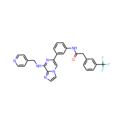 O=C(Cc1cccc(C(F)(F)F)c1)Nc1cccc(-c2cn3ccnc3c(NCc3ccncc3)n2)c1 ZINC000049031377