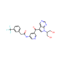 O=C(Cc1cccc(C(F)(F)F)c1)Nc1cncc(C(=O)c2cn(C(CO)CO)c3ncncc23)c1 ZINC000169707831