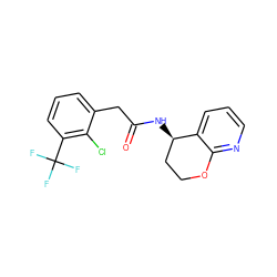 O=C(Cc1cccc(C(F)(F)F)c1Cl)N[C@@H]1CCOc2ncccc21 ZINC000146661999