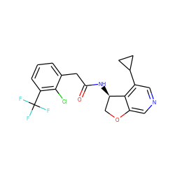 O=C(Cc1cccc(C(F)(F)F)c1Cl)N[C@@H]1COc2cncc(C3CC3)c21 ZINC000146505209