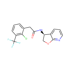 O=C(Cc1cccc(C(F)(F)F)c1Cl)N[C@@H]1COc2ncccc21 ZINC000144939126