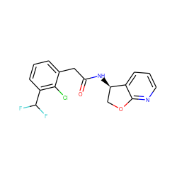 O=C(Cc1cccc(C(F)F)c1Cl)N[C@@H]1COc2ncccc21 ZINC000146502613