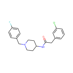 O=C(Cc1cccc(Cl)c1)NC1CCN(Cc2ccc(F)cc2)CC1 ZINC000013470644