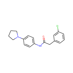 O=C(Cc1cccc(Cl)c1)Nc1ccc(N2CCCC2)cc1 ZINC000067791535