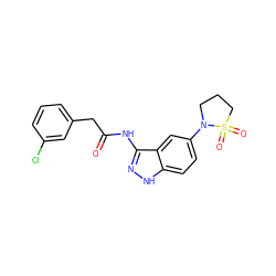 O=C(Cc1cccc(Cl)c1)Nc1n[nH]c2ccc(N3CCCS3(=O)=O)cc12 ZINC000000593319