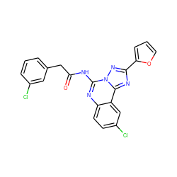 O=C(Cc1cccc(Cl)c1)Nc1nc2ccc(Cl)cc2c2nc(-c3ccco3)nn12 ZINC000013672422