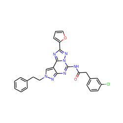 O=C(Cc1cccc(Cl)c1)Nc1nc2nn(CCc3ccccc3)cc2c2nc(-c3ccco3)nn12 ZINC000045285458