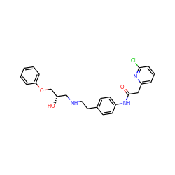 O=C(Cc1cccc(Cl)n1)Nc1ccc(CCNC[C@H](O)COc2ccccc2)cc1 ZINC000040880313