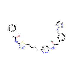 O=C(Cc1cccc(Cn2cccn2)c1)Nc1ccc(CCCCc2nnc(NC(=O)Cc3ccccc3)s2)nn1 ZINC000169698414