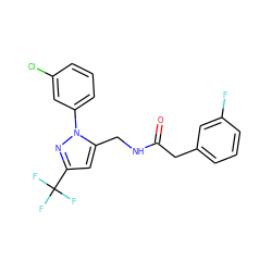 O=C(Cc1cccc(F)c1)NCc1cc(C(F)(F)F)nn1-c1cccc(Cl)c1 ZINC000113488795