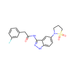 O=C(Cc1cccc(F)c1)Nc1n[nH]c2ccc(N3CCCS3(=O)=O)cc12 ZINC000029041376