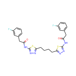 O=C(Cc1cccc(F)c1)Nc1nnc(CCCCc2nnc(NC(=O)Cc3cccc(F)c3)s2)s1 ZINC000169698125