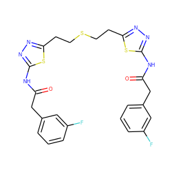 O=C(Cc1cccc(F)c1)Nc1nnc(CCSCCc2nnc(NC(=O)Cc3cccc(F)c3)s2)s1 ZINC000169697824