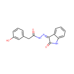 O=C(Cc1cccc(O)c1)N/N=C1\C(=O)Nc2ccccc21 ZINC000072141514