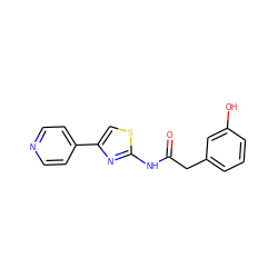 O=C(Cc1cccc(O)c1)Nc1nc(-c2ccncc2)cs1 ZINC000146832526