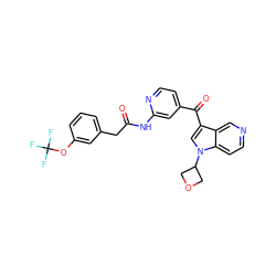 O=C(Cc1cccc(OC(F)(F)F)c1)Nc1cc(C(=O)c2cn(C3COC3)c3ccncc23)ccn1 ZINC001772575885