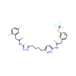 O=C(Cc1cccc(OC(F)(F)F)c1)Nc1ccc(CCCCc2nnc(NC(=O)Cc3cc(F)ccc3F)s2)nn1 ZINC000169698684