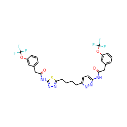 O=C(Cc1cccc(OC(F)(F)F)c1)Nc1ccc(CCCCc2nnc(NC(=O)Cc3cccc(OC(F)(F)F)c3)s2)nn1 ZINC000169698685