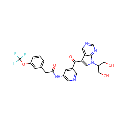 O=C(Cc1cccc(OC(F)(F)F)c1)Nc1cncc(C(=O)c2cn(C(CO)CO)c3ncncc23)c1 ZINC000169707836