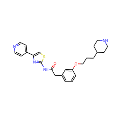 O=C(Cc1cccc(OCCCC2CCNCC2)c1)Nc1nc(-c2ccncc2)cs1 ZINC000146306210