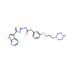 O=C(Cc1cccc(OCCCN2CCNCC2)c1)Nc1nc(-c2c[nH]c3ncccc23)cs1 ZINC000038256053