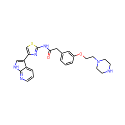 O=C(Cc1cccc(OCCN2CCNCC2)c1)Nc1nc(-c2c[nH]c3ncccc23)cs1 ZINC000034662476