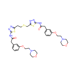 O=C(Cc1cccc(OCCN2CCOCC2)c1)Nc1nnc(CCSCc2nnc(NC(=O)Cc3cccc(OCCN4CCOCC4)c3)s2)s1 ZINC000169698112