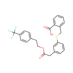 O=C(Cc1cccc(SCc2ccccc2C(=O)O)c1)OCCc1ccc(C(F)(F)F)cc1 ZINC000114959497