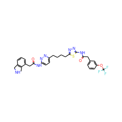 O=C(Cc1cccc2c1CNC2)Nc1ccc(CCCCc2nnc(NC(=O)Cc3cccc(OC(F)(F)F)c3)s2)nn1 ZINC000169698672