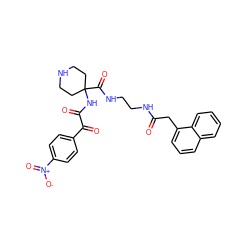 O=C(Cc1cccc2ccccc12)NCCNC(=O)C1(NC(=O)C(=O)c2ccc([N+](=O)[O-])cc2)CCNCC1 ZINC000028460563