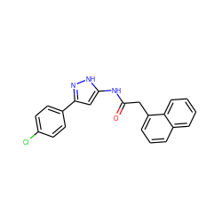 O=C(Cc1cccc2ccccc12)Nc1cc(-c2ccc(Cl)cc2)n[nH]1 ZINC000013493271