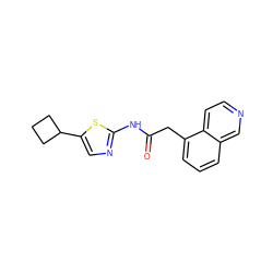 O=C(Cc1cccc2cnccc12)Nc1ncc(C2CCC2)s1 ZINC000028383888