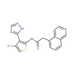 O=C(Cc1cccc2cnccc12)Nc1scc(Br)c1-c1ncn[nH]1 ZINC000066077421