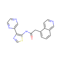 O=C(Cc1cccc2cnccc12)Nc1scnc1-c1cnccn1 ZINC000064560844