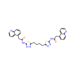 O=C(Cc1cccc2ncccc12)Nc1nnc(CCCCc2nnc(NC(=O)Cc3cccc4ncccc34)s2)s1 ZINC000261149006