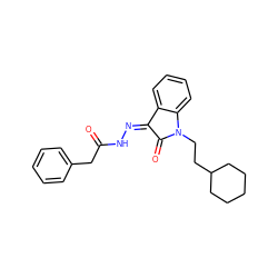 O=C(Cc1ccccc1)N/N=C1\C(=O)N(CCC2CCCCC2)c2ccccc21 ZINC000040379925