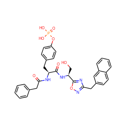 O=C(Cc1ccccc1)N[C@@H](Cc1ccc(OP(=O)(O)O)cc1)C(=O)N[C@@H](CO)c1nc(Cc2ccc3ccccc3c2)no1 ZINC000027408697