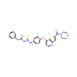 O=C(Cc1ccccc1)NC(=S)Nc1ccc(Oc2ccnc3cc(C(=O)N4CCOCC4)sc23)c(F)c1 ZINC000029042481