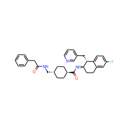 O=C(Cc1ccccc1)NC[C@H]1CC[C@H](C(=O)N[C@@H]2CCc3cc(F)ccc3[C@H]2Cc2cccnc2)CC1 ZINC000253636381