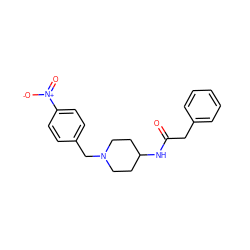 O=C(Cc1ccccc1)NC1CCN(Cc2ccc([N+](=O)[O-])cc2)CC1 ZINC000013470621