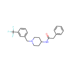 O=C(Cc1ccccc1)NC1CCN(Cc2cccc(C(F)(F)F)c2)CC1 ZINC000013470619