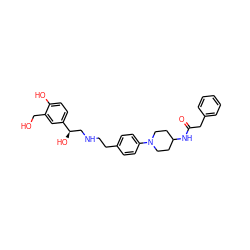 O=C(Cc1ccccc1)NC1CCN(c2ccc(CCNC[C@@H](O)c3ccc(O)c(CO)c3)cc2)CC1 ZINC000169351217