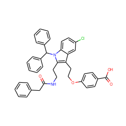 O=C(Cc1ccccc1)NCCc1c(CCOc2ccc(C(=O)O)cc2)c2cc(Cl)ccc2n1C(c1ccccc1)c1ccccc1 ZINC000049776336